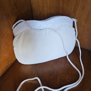 Delicate White Pleated & Beaded Shoulder Bag